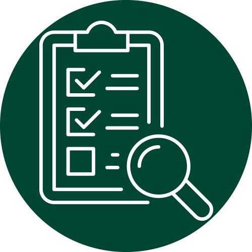 green audits icon, clipboard with checkmarks and magnifying glass, palermo kissinger services, audit services