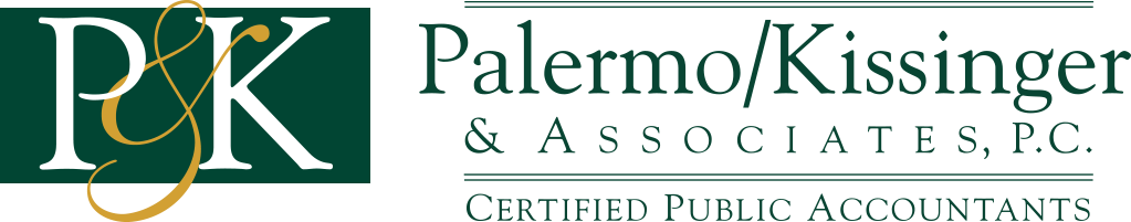 Palermo/Kissinger & Associates P.C., certified public accountants, full color logo in forest green and rich gold, located in washington pennsylvania south of pittsburgh pa